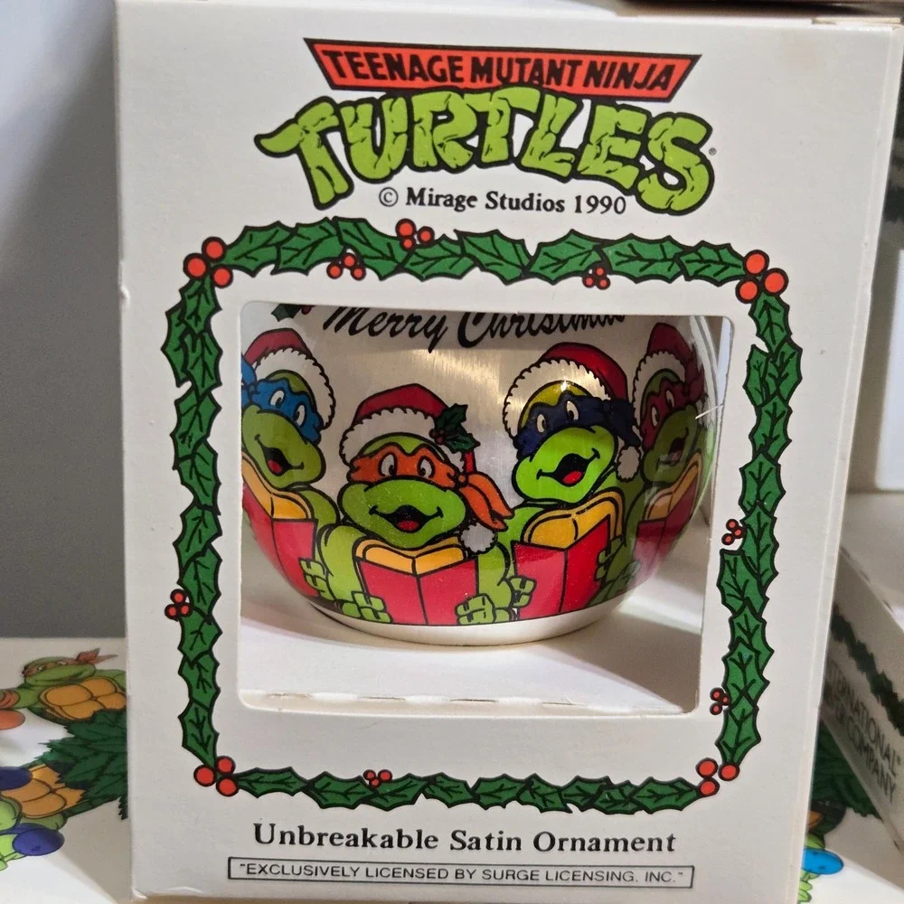 6 Teenage Mutant Ninja Turtles Unbreakable Christmas Ornaments Satin 1990 TMNT